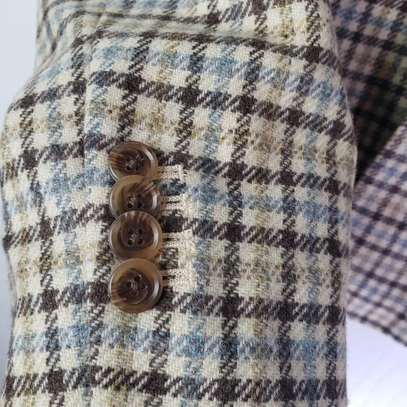 Lands' End Wool Blend Plaid Blazer Women's 14P Tan Beige‎ Blue - Picture 6 of 11